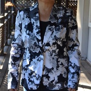 Convington Size L Floral Black White Cotton Jacket